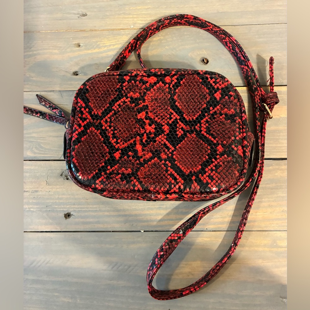 Red and Black Snake Print Crossbody Bag